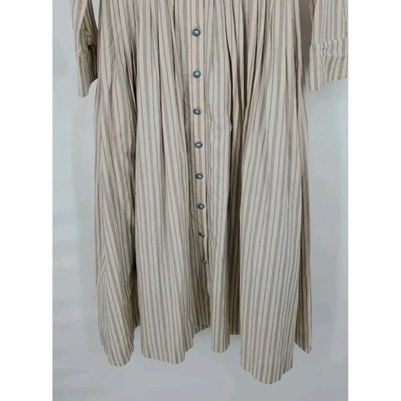 BURU Pink Label Long Sleeve Shirtdress Ivory Ticking Stripe Maxi Dress Med $330 - Picture 4 of 10